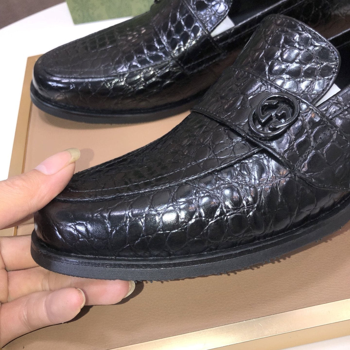 Gucci Black Textured Loafers