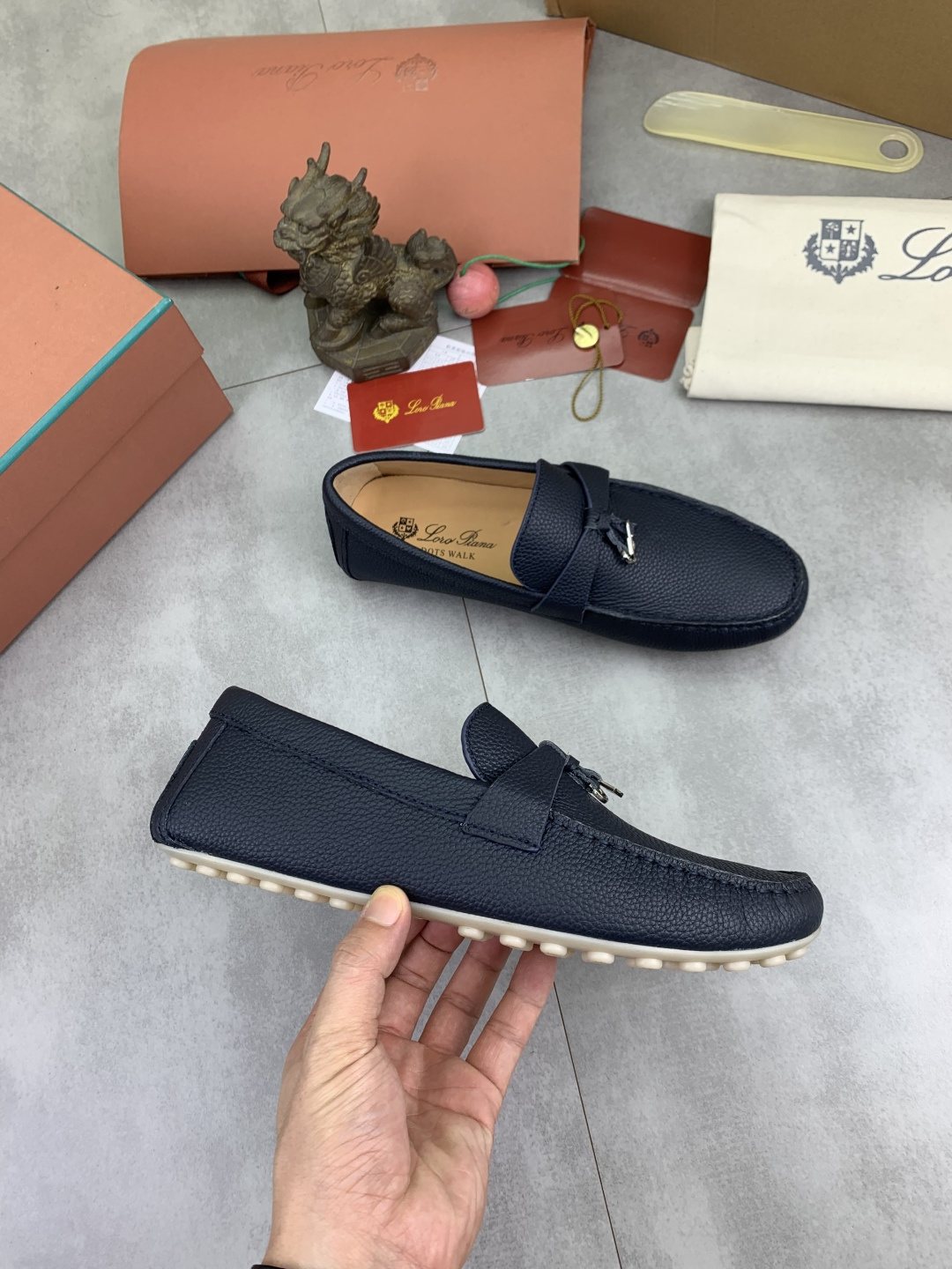 Loro Piana Dark Navy Blue Moc-Toe Loafers
