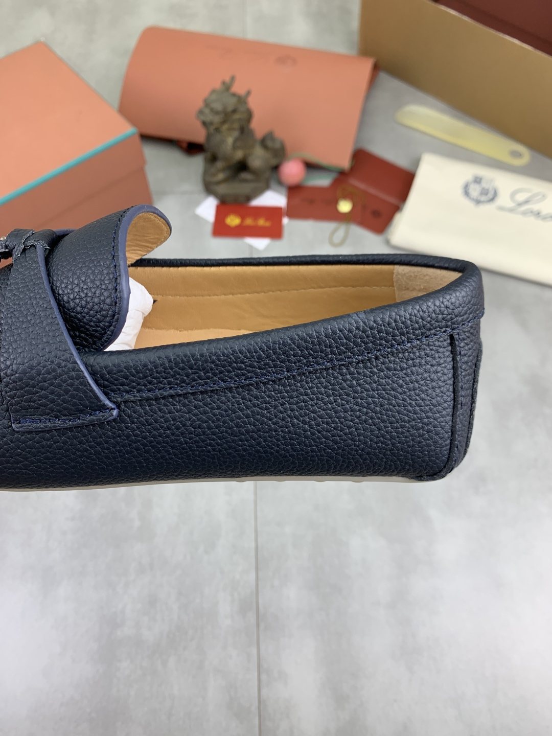 Loro Piana Dark Navy Blue Moc-Toe Loafers