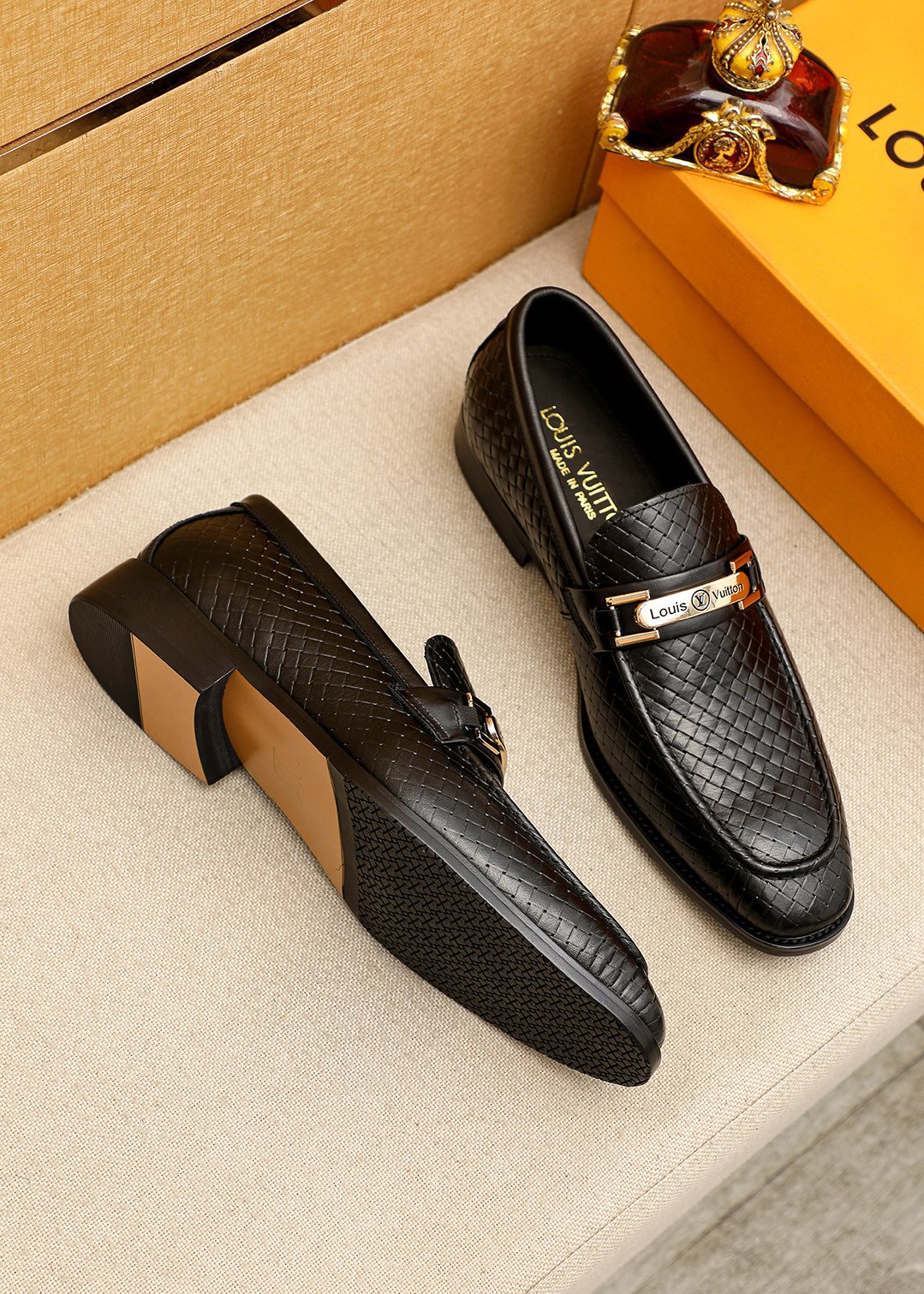 Louis Vuitton Embossed Buckle Loafers - Moc-Toe Stitching