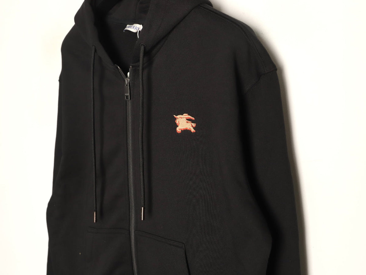 Burberry Equestrian Knight Check-Detail Zip Hoodie - Black