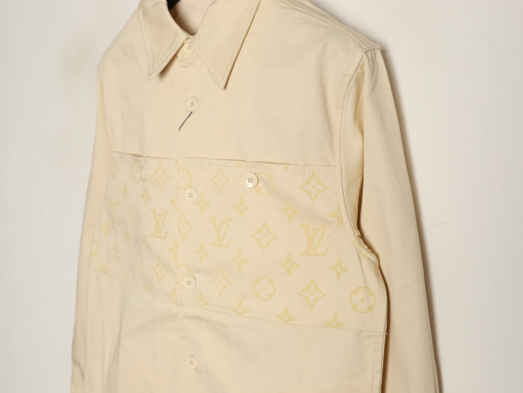 Louis Vuitton Flocked-Panel Shirt Jacket - Beige